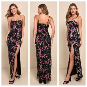 NWT Lulus Marvelous Aura Black Floral Embroidered Sleeveless Maxi XS